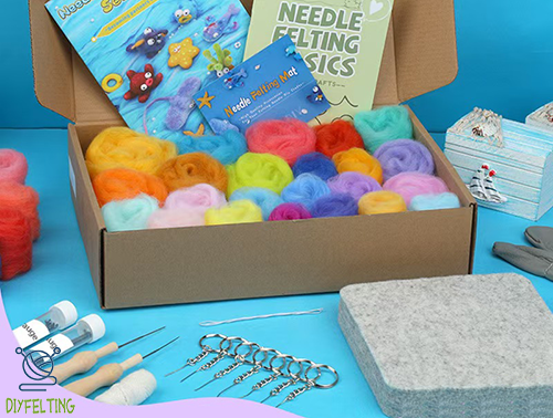 An assortment of 12+ different finished sea creature felted keychains.