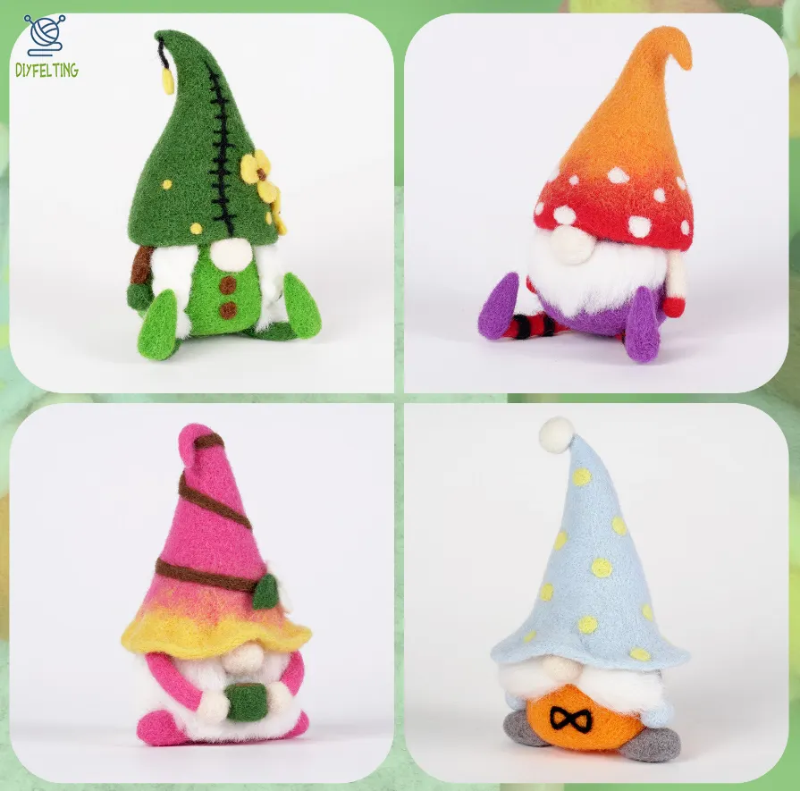 Needle Felting Gnome Kit for Beginners - 4 Faceless DIY Keychain Set - Image 2