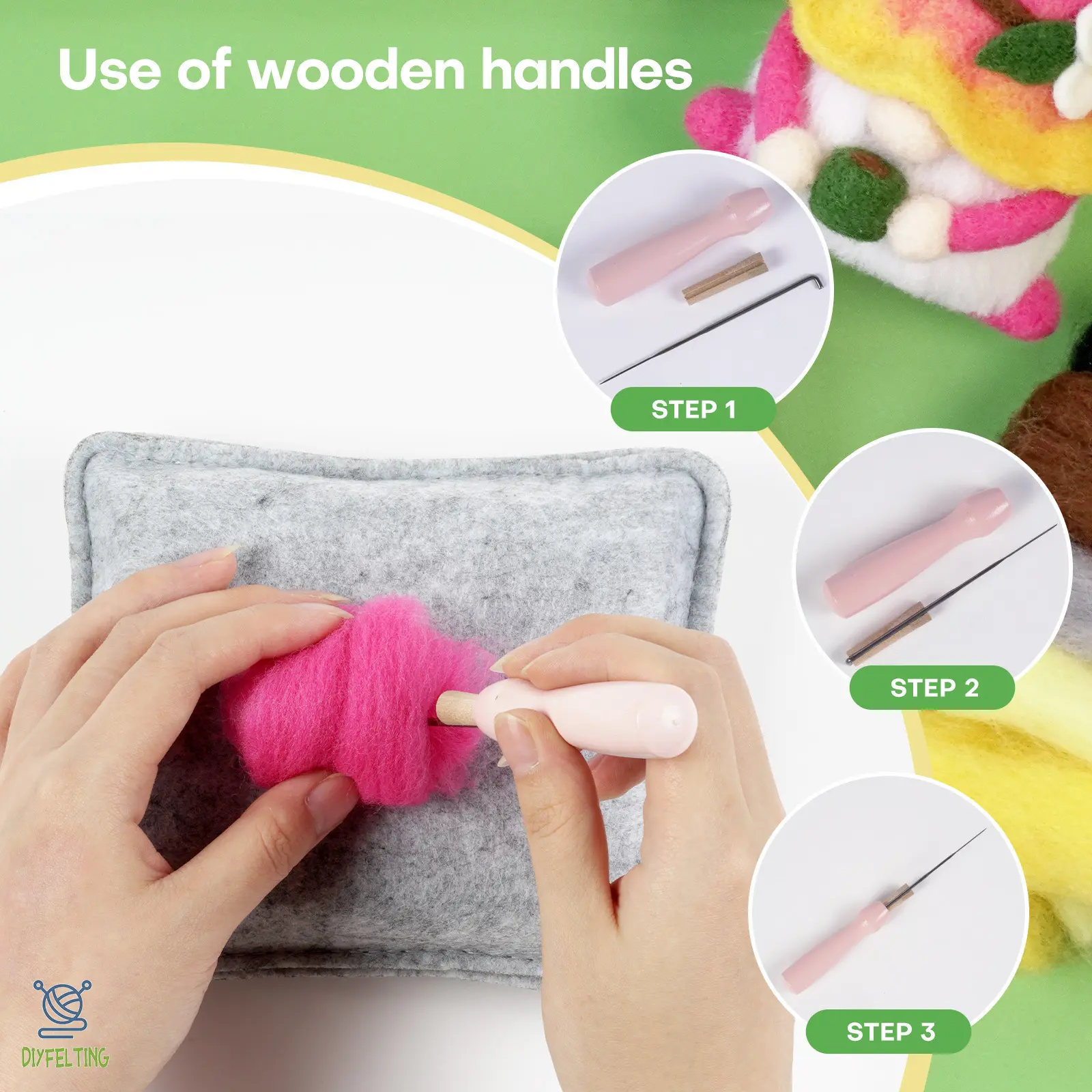 Needle Felting Gnome Kit for Beginners - 4 Faceless DIY Keychain Set - Image 6