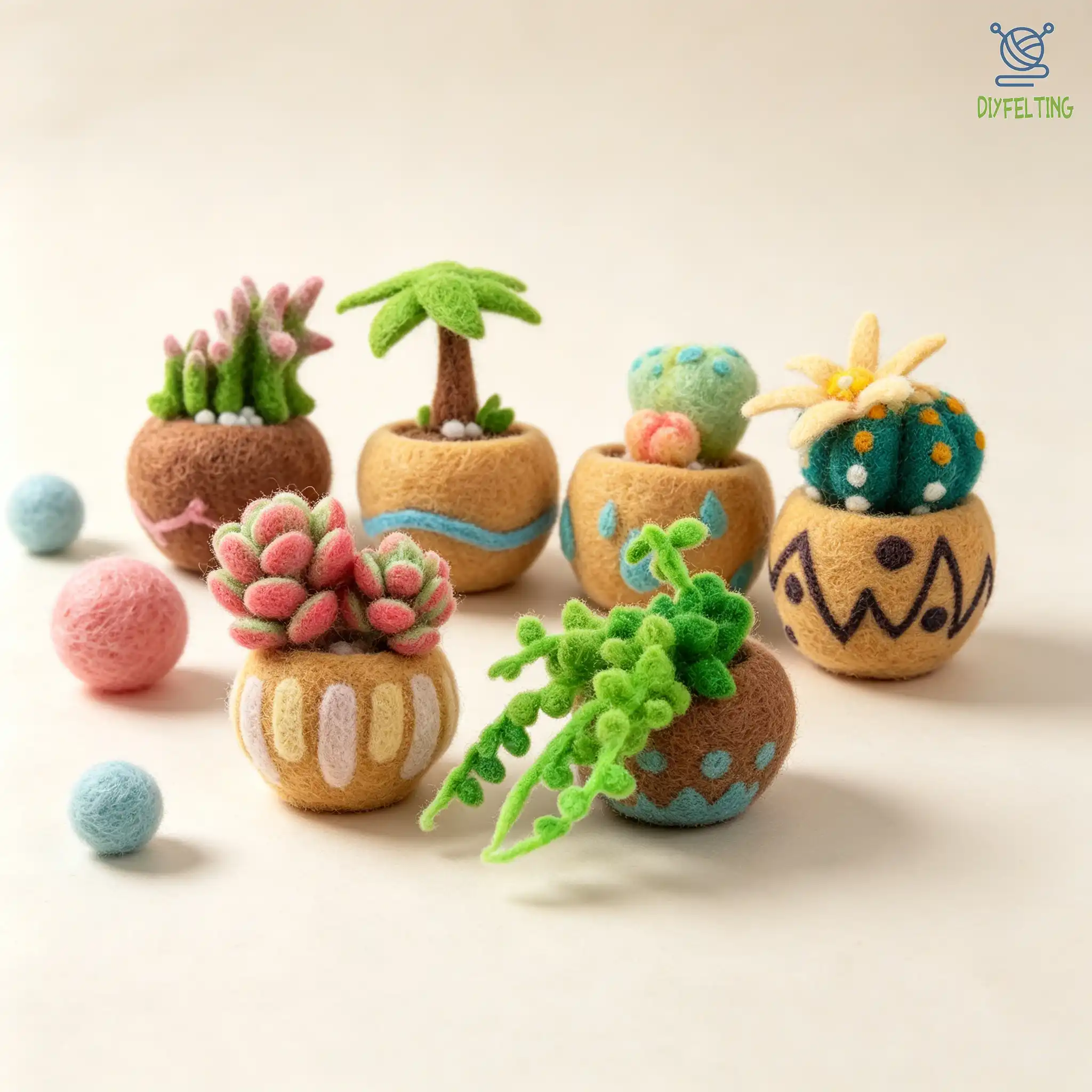 Succulent Needle Felting Kit | All-in-One 6, 9, 15-Piece Wool Felting Sets