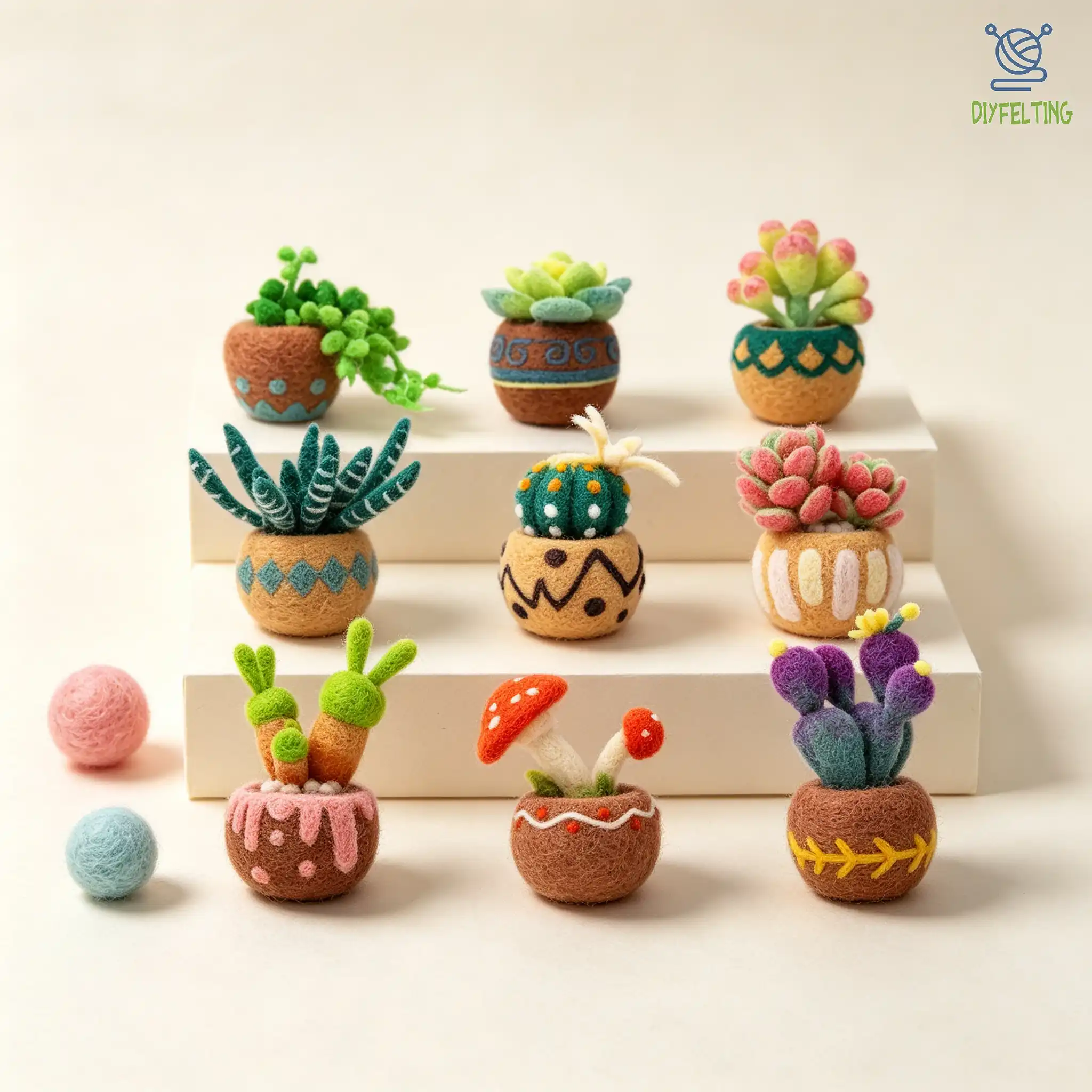Succulent Needle Felting Kit | All-in-One 6, 9, 15-Piece Wool Felting Sets - Image 8