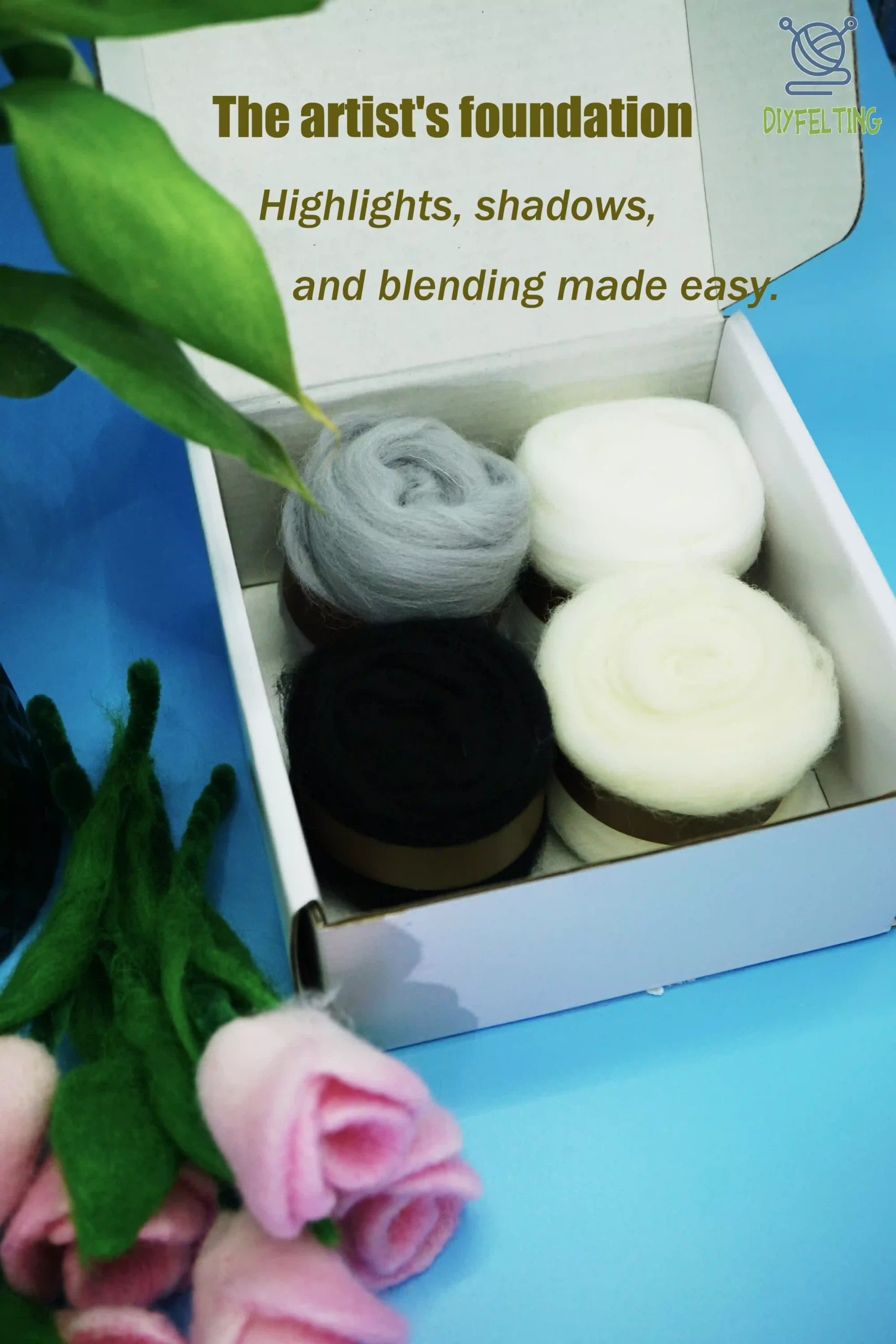 Merino Wool Roving 21 Micron - 4 Color Felting Set - Image 3