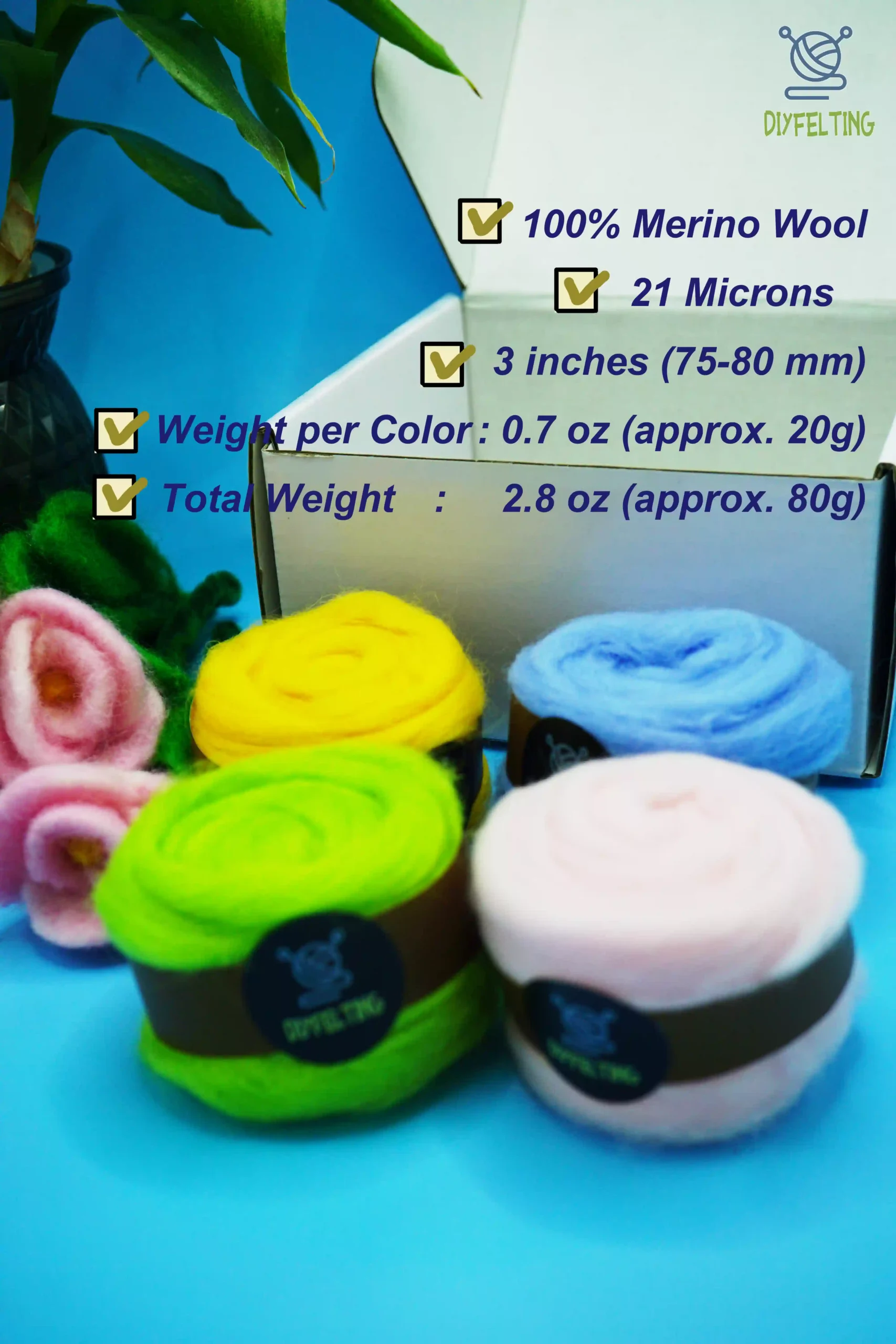 Merino Wool Roving 21 Micron - 4 Color Felting Set - Image 11