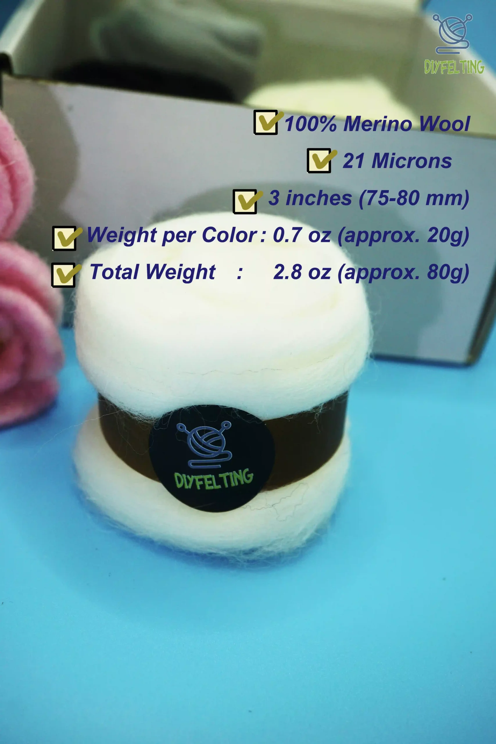 Merino Wool Roving 21 Micron - 4 Color Felting Set - Image 10