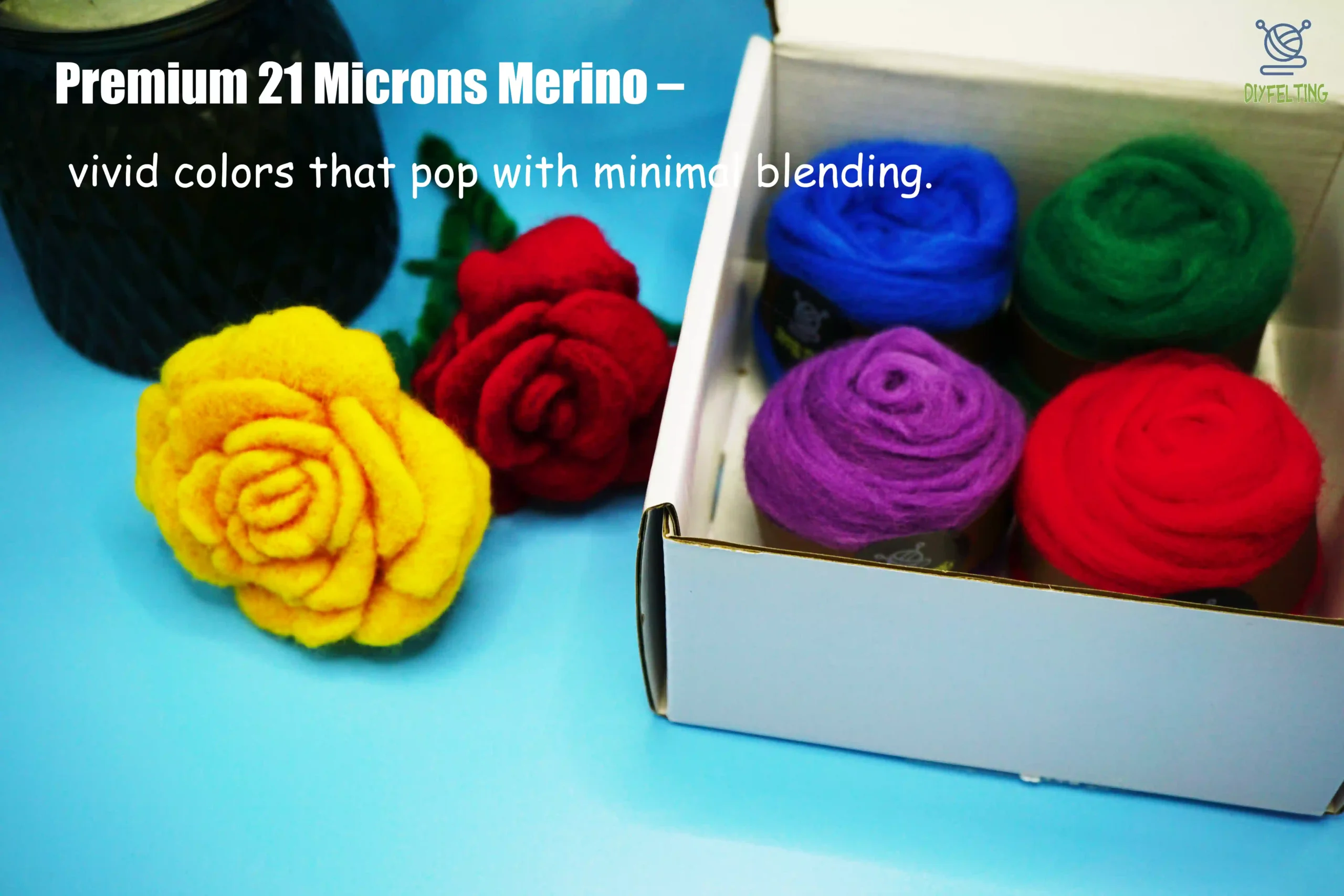 Merino Wool Roving 21 Micron - 4 Color Felting Set - Image 8