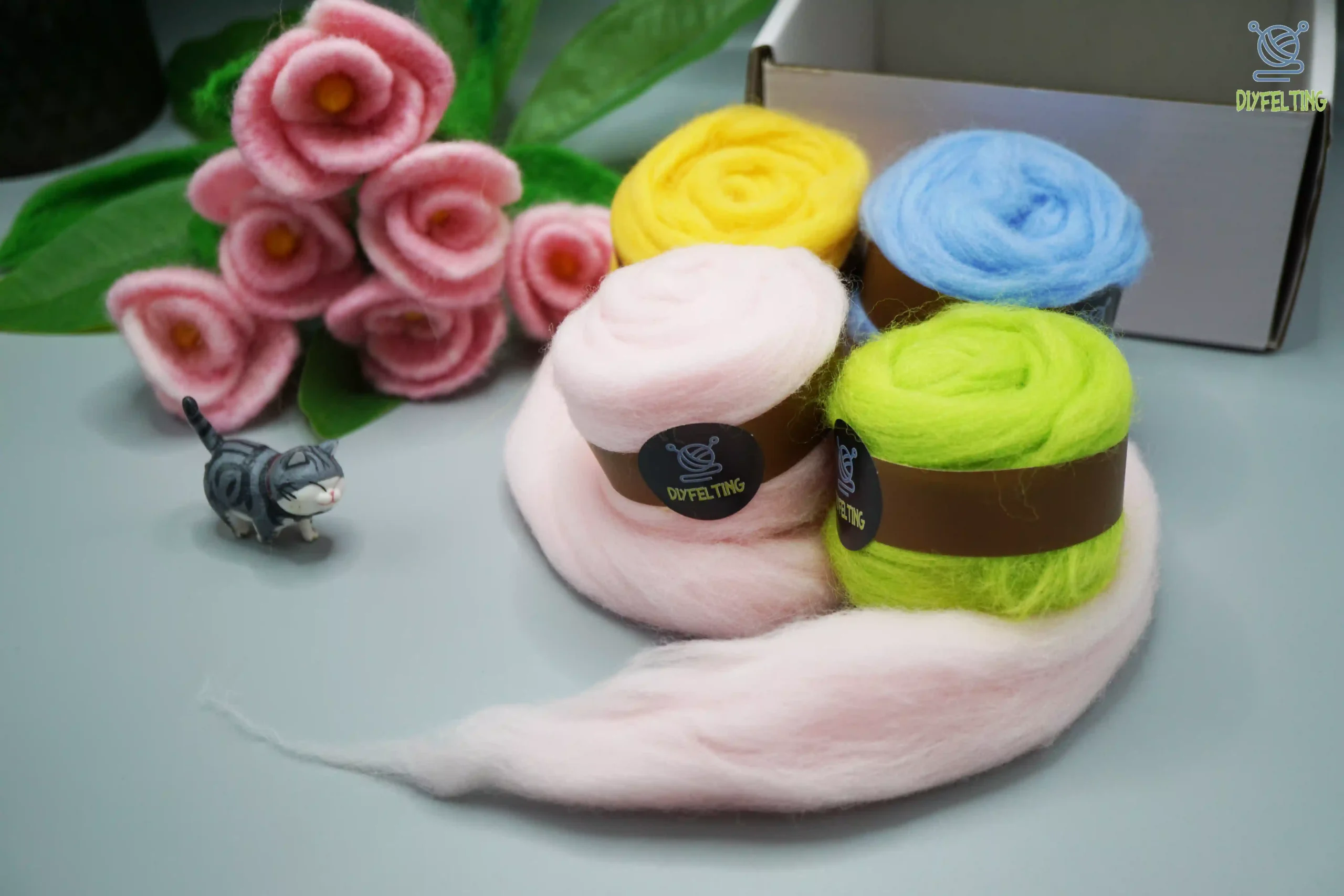 Merino Wool Roving 21 Micron - 4 Color Felting Set