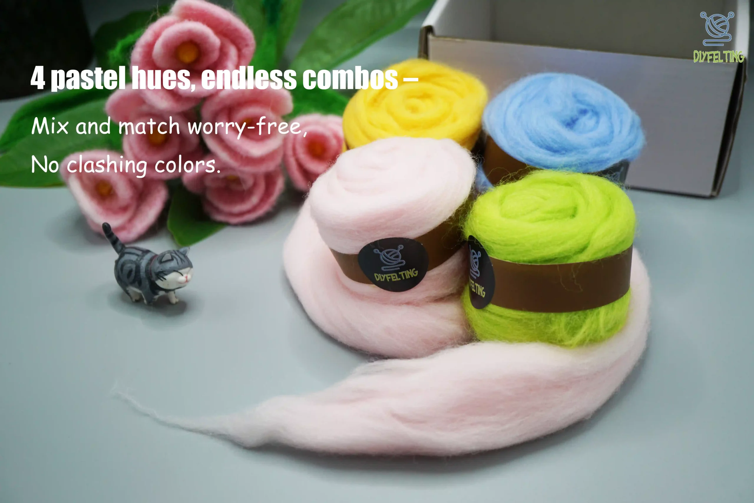 Merino Wool Roving 21 Micron - 4 Color Felting Set - Image 12
