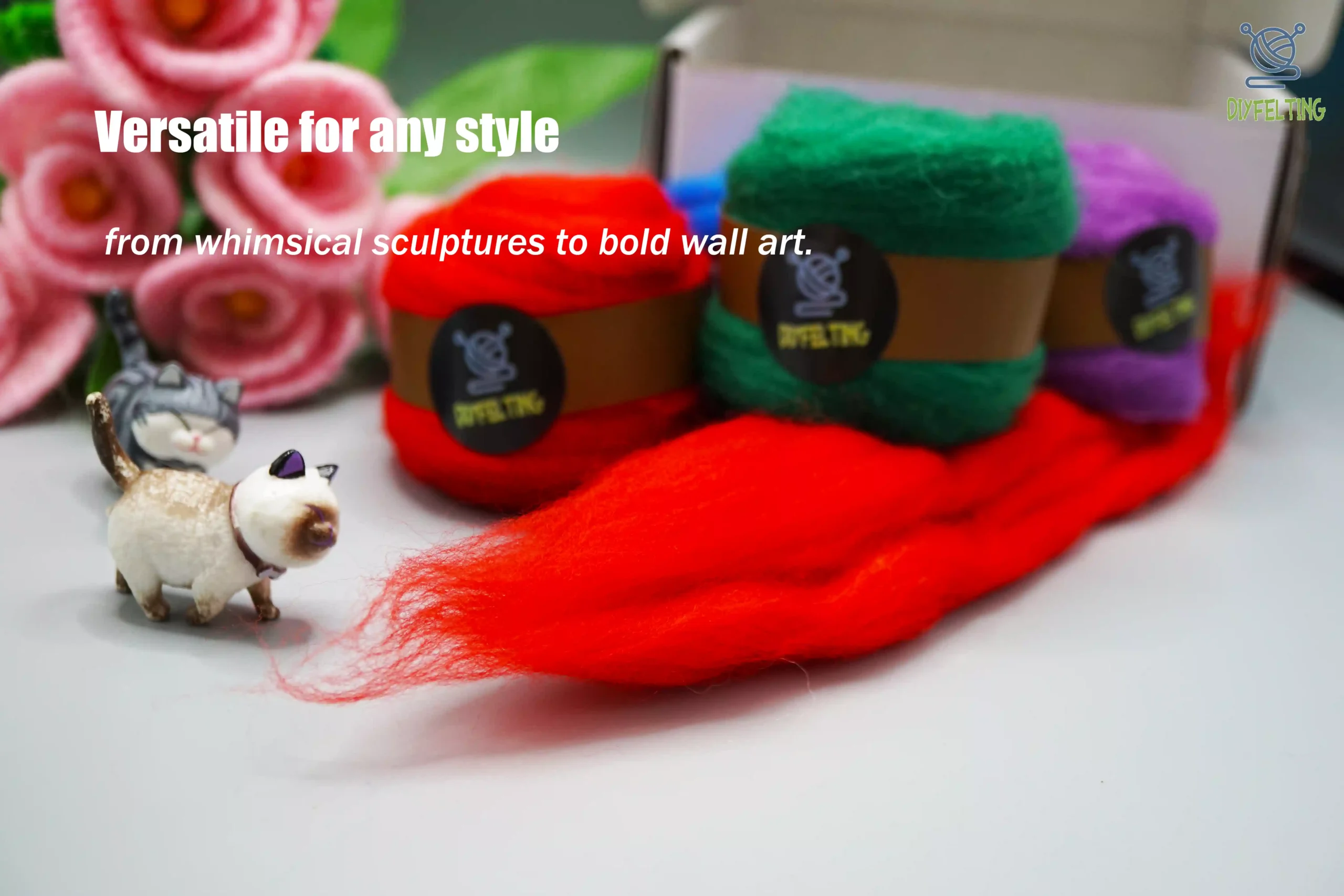 Merino Wool Roving 21 Micron - 4 Color Felting Set - Image 6