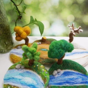 Felt Coaster Set – The Tree of Hometown 5-Piece 3D Needle Felted Wool Drink Mat