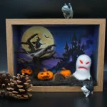 Halloween Light Up Decor | Needle Felted Shadow Box